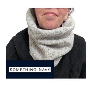 Something Navy Gray Cashmere and wool Cowl Neck Scarf with rhinestones.  O/S